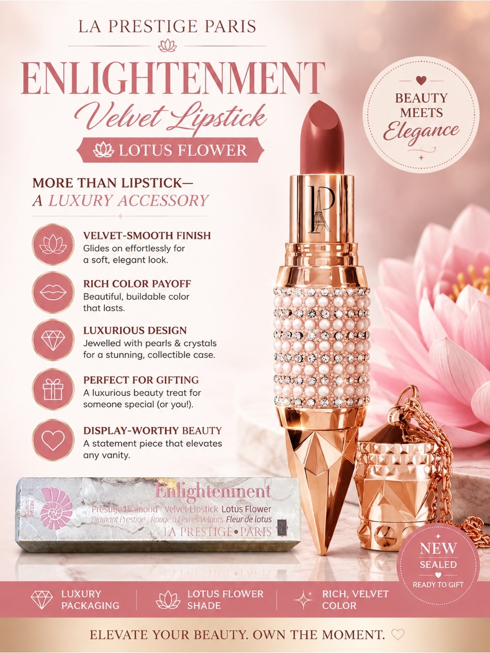 La Prestige Paris Enlightenment Diamond Velvet Lipstick – Lotus Flower (Pink)